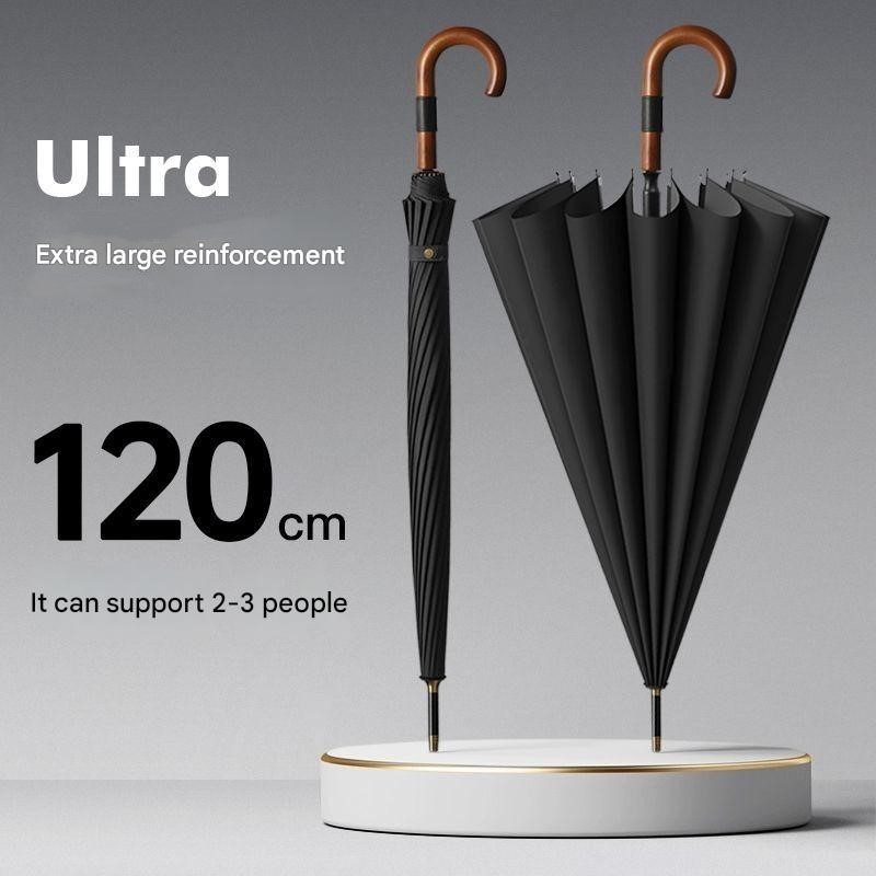 Golf Umbrella Large - 16本骨特大フックハンドル傘 拡大強化ロングハンドル 耐風・耐雨 職人技によるゴルフ傘