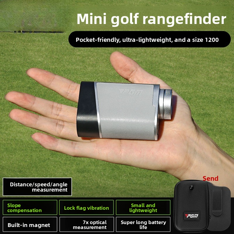 Golf Rangefinder - ゴルフ用レーザー距離計 ミニポケット版 スロープ補正機能付き ロック機能 フラッグ振動機能 磁石吸着式