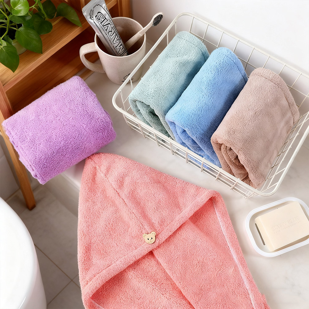 Golf Towel - 女性用速乾ドライヘアハット - コーラルフリース厚手ラップボンネット、超吸収性＆ソフト、必須のバスルームヘッドタオル