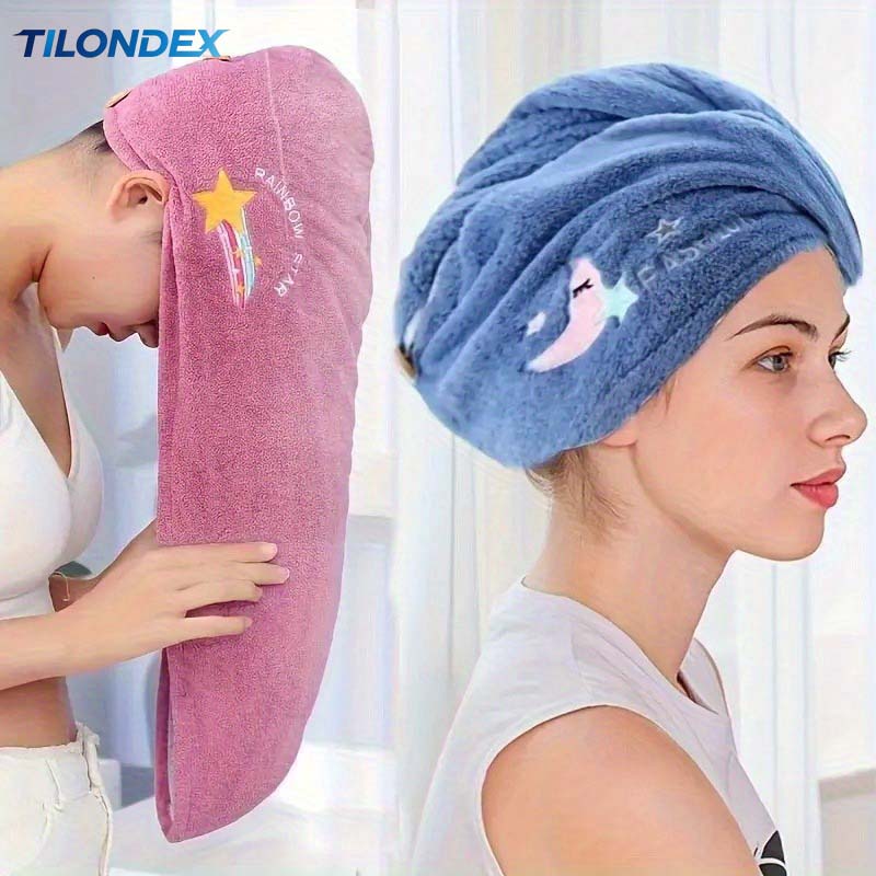Golf Towel - TILONDEX 女性用超吸水速乾ヘアタオルキャップ、かわいい漫画刺繍デザイン - 軽量、生地はコーラルフリース