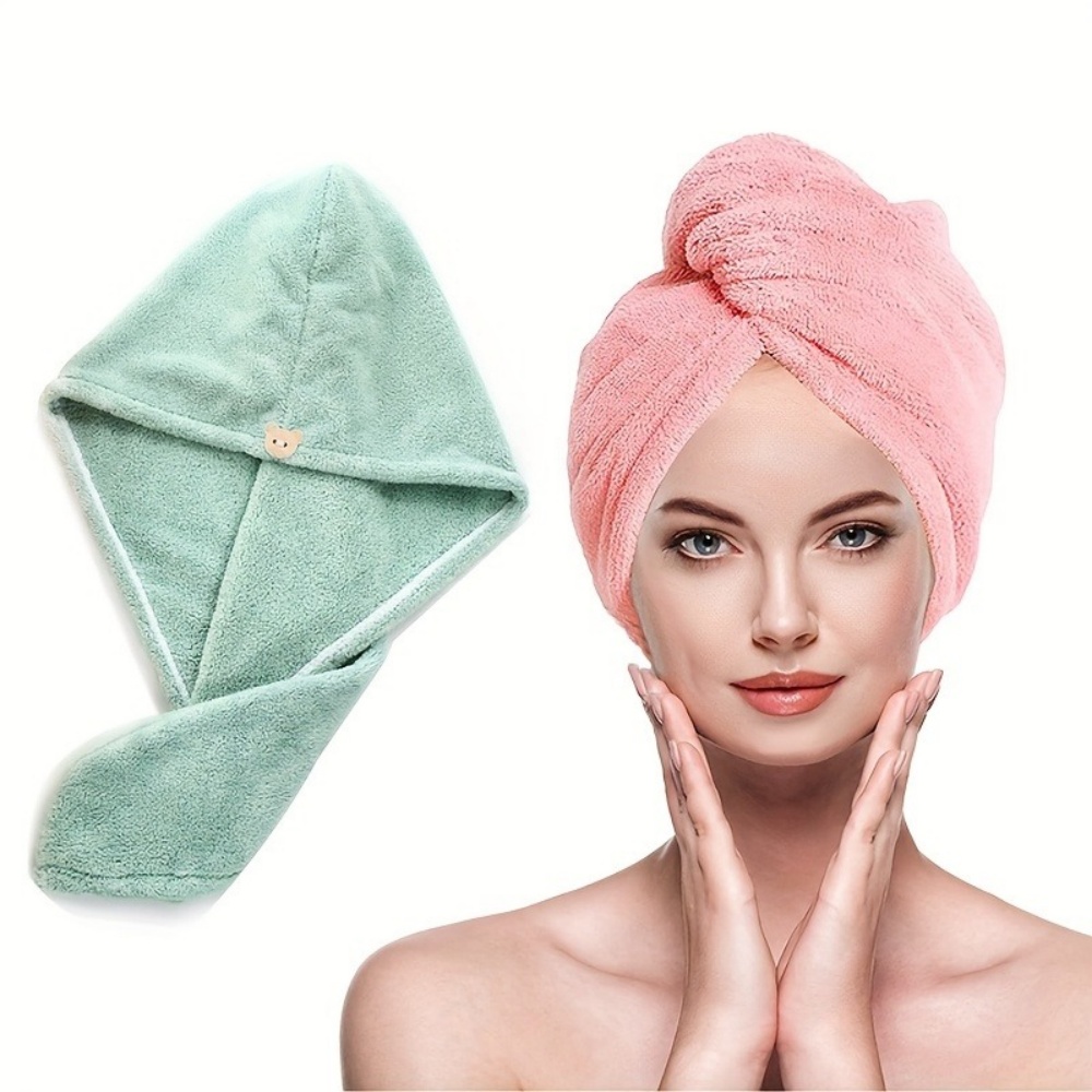 Golf Towel - 女性用速乾ドライヘアハット - コーラルフリース厚手ラップボンネット、超吸水性＆ソフト、バスルーム必須ヘッドタオル