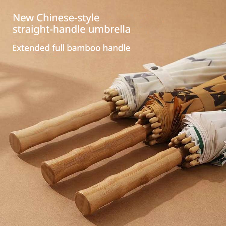 Golf Umbrella Large - レトロな中国風の大型竹傘。16本の骨組みを使用し、手動で開閉可能。日傘としても使用でき、紫外線対策にも最適。高品質。