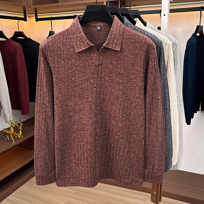 メンズ ポロカラー Vネック ニットセーター、縦方向のリブ編 - Golf Tees のレビューと価格