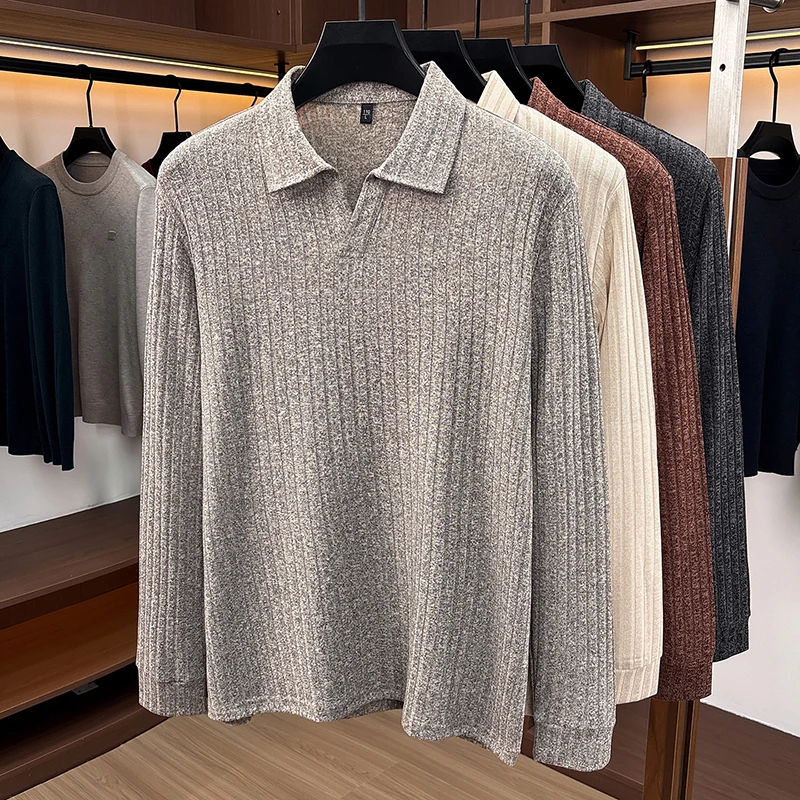 メンズ ポロカラー Vネック ニットセーター、縦方向のリブ編 - Golf Tees のレビューと価格