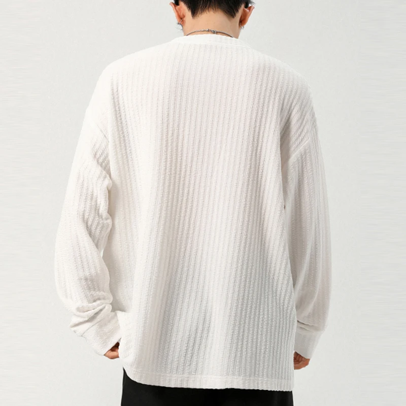 秋のメンズVネック長袖トップス、縦縞織物、リラックスカット、 - Golf Tees のレビューと価格